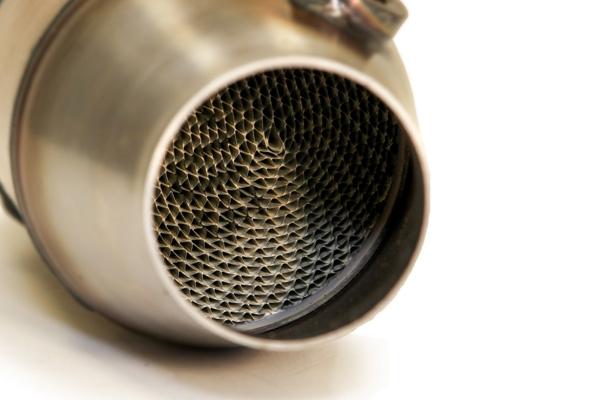 Catalytic converter showing the internal honeycomb catalyst